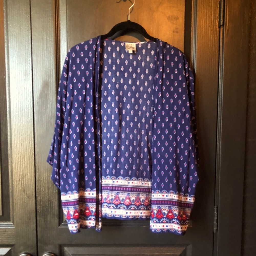 Navy Blue And Red Print Rayon Shawl